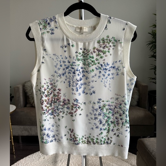 Ted Baker Floral Sleeveless Sweater Top White Blue Green Pink Size 2 US 6 - Picture 4 of 12